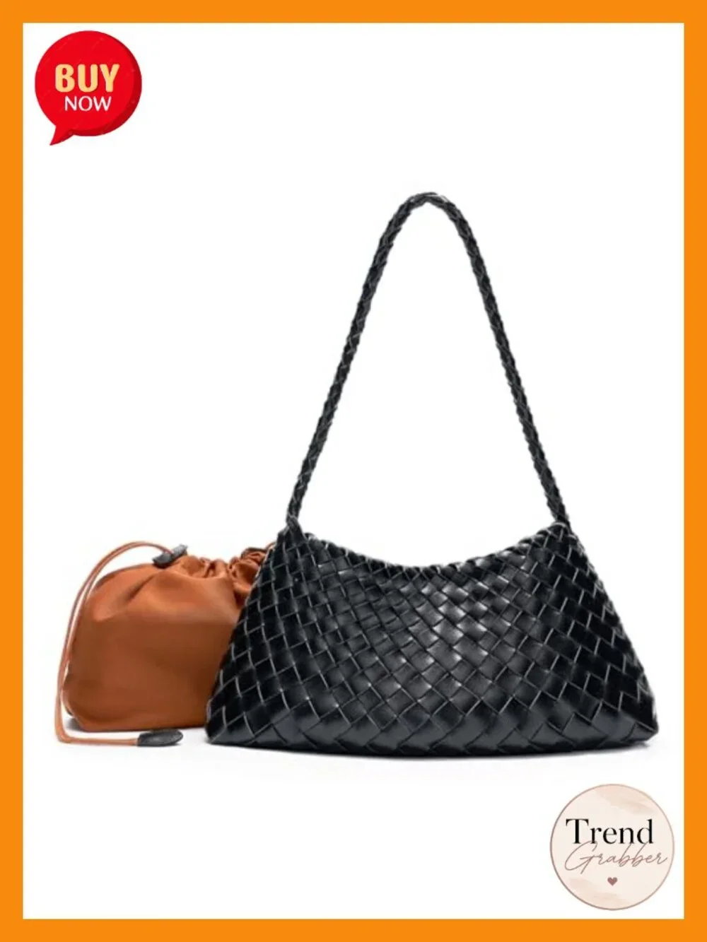 Vegan Leather Woven Hobo Bag with Drawstring Pouch and Braided Strap
